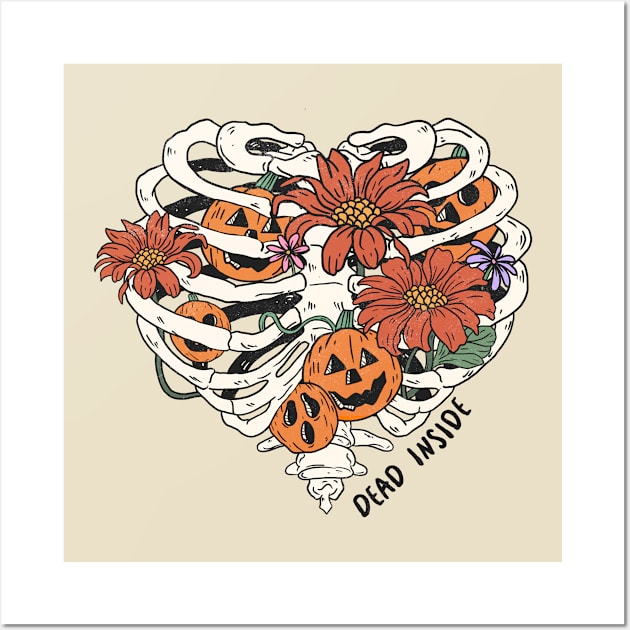 Dead Inside Floral Skeleton Halloween Wall Art by Teewyld